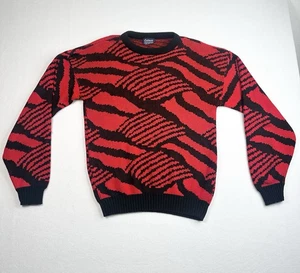 Edison Knitwear Vintage 80s/90s Sweater Red/Black Acrylic Size M/L Whimsigoth - Picture 1 of 9