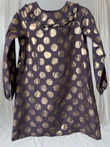 Hanna Andersson Girls Dress Party Brown Gold Polka Dots Size 150 Girls Size 12 - Picture 1 of 17