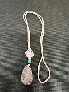 E6 Antik Vintage geschnitzter Rosenquarz Tropfen/Anhänger K4 - Bild 1 von 10