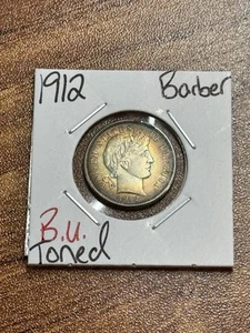 Moneda de diez centavos de plata de peluquero 1912 P BU sin circular MS++ tonificada tipo Estados Unidos (Raw16533) - Imagen 1 de 2