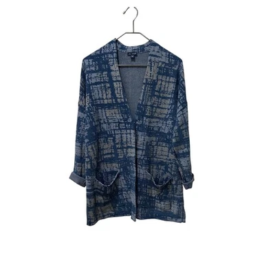 Indigo by J. Jill Petite small Blue pattern open Cardigan Sweater Jacket Pockets - Image 1 of 4
