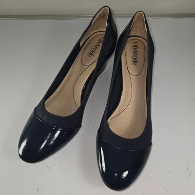 Zapatos de salón de cuña N0410 Lifestride Juliana elásticos azul marino charol 12M Foto 1 de 4