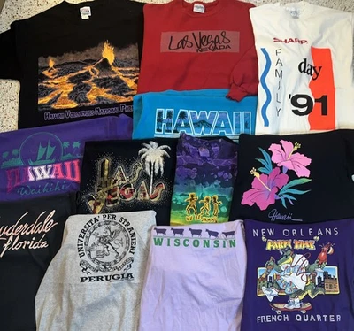 Vintage 80s 90s Wholesale DESTINATION T Shirt Lot 12 HAWAII VEGAS Single Stitch - Image 1 of 4