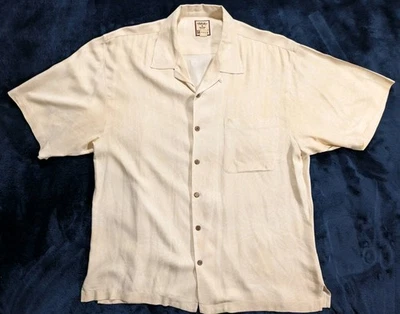 Tommy Bahama Shirt Mens Large Ivory Silk Floral Hawaiian Button Up Camp Casual - Image 1 of 4