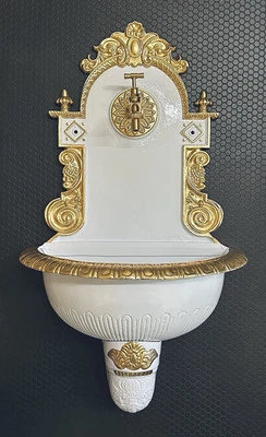 Aluminium Wandbrunnen Barock  Messing Wasserhahn Gartenbrunnen Waschbecken Deko - Bild 1 von 4