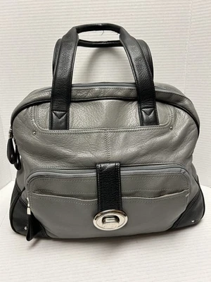 LEVENGER Gray Black Trim Soft Leather Travel Weekender Tote Handbag MSRP 325.00 - Image 1 of 4
