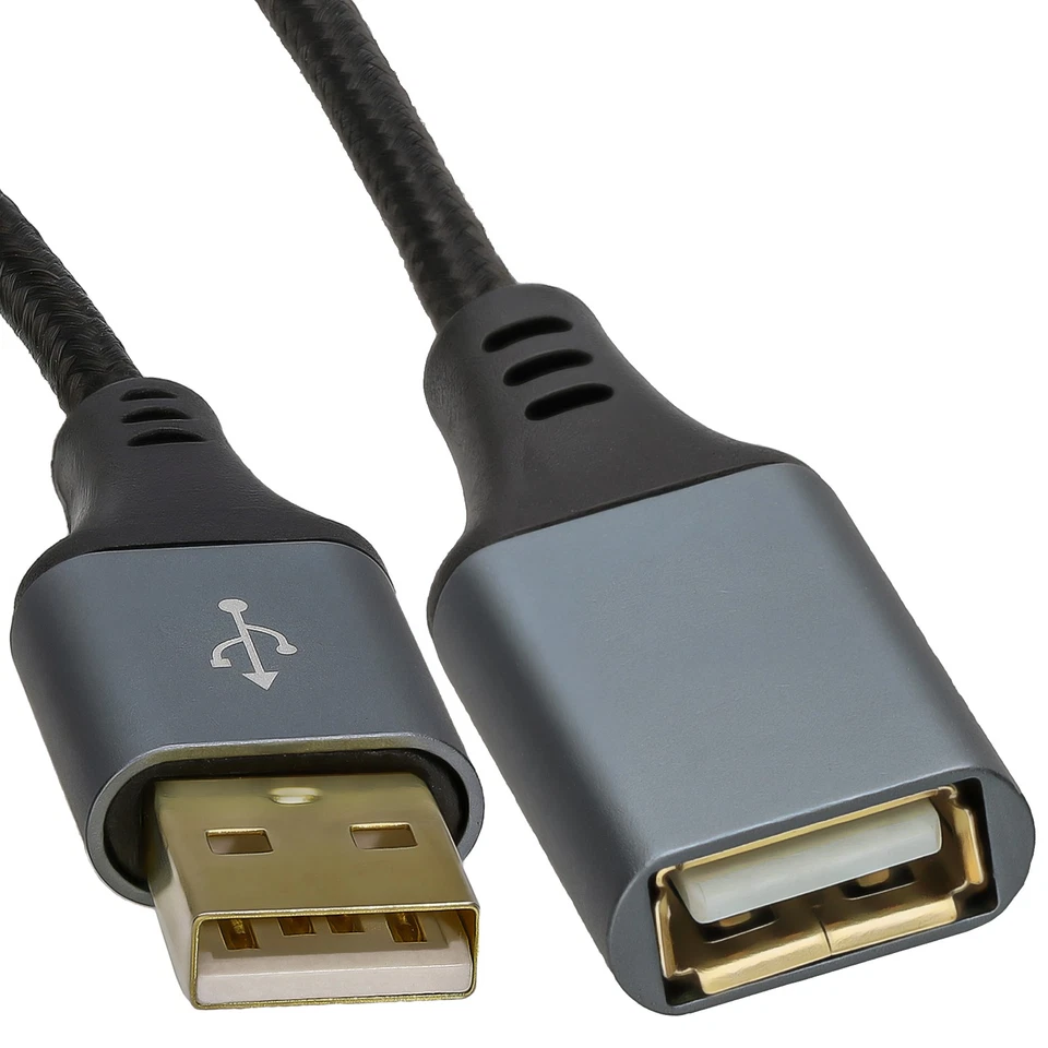 PRO Metal USB 2.0 24AWG High Speed Cable EXTENSION Lead A Plug to Socket 1m/2/5m - Image 1 of 4