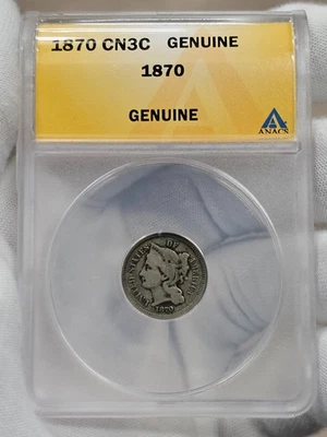 1870 3C Three Cent Nickel III ANACS 3CN Philadelphia United States Early US Coin - Image 1 of 4
