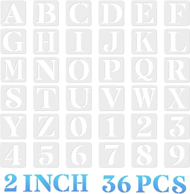 36 Pcs 2 Inch Letters Numbers Stencils Reusable Alphabet Templates for Painting - Image 1 of 4
