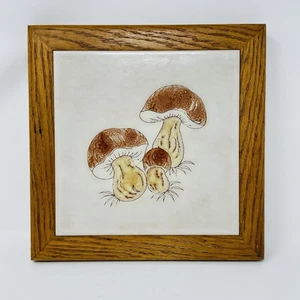 70’s Mushroom Tile Wood Oak Frame 10” X 10” Square Trivet Vintage Retro NICE - Bild 1 von 8