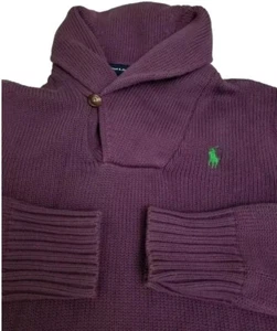 VTG Purple Polo Ralph Lauren Women Medium Knit Sweater Shawl Collar 100% Cotton - Picture 1 of 5