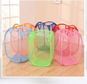 Large Foldable Storage Laundry Hamper Clothes Washing Bag Basket Mesh Laundry
