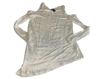 DKNY JEANS Donna Karan Womens Size XS Asymetrical Embellished Cold Shoulder Top - Image 1 of 4