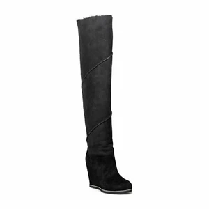 Neu ohne Karton UGG Australia schwarz klassisch Mondri Wildleder/Lammfell Keilabsatz Stiefel Größe 8 - Bild 1 von 9