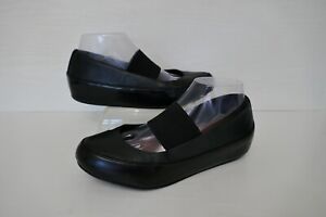 FITFLOP DUE MARY JANE BLACK LEATHER ELASTICATED CROSS STRAP SHOES UK 5.5 RRP £90