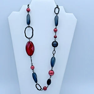 Coldwater Creek Black And Red Beaded Statement Necklace 3-850 - Picture 1 of 6