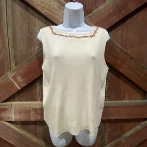 Coldwater Creek Beaded Tank Top Silk Blend Large Neckline Cream Sophisticated - Picture 1 of 12