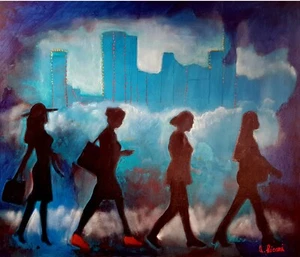 ANGELO LICARI 'PASSEGGIANDO' OLIO SU TELA DI LINO 70X60CM 2024 - Foto 1 di 14