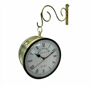6" Inch Victoria Double Sided Brass Railway Station Clock Finish Home Wall Decor