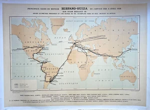 AVIATION AIRCRAFT BREGUET 19 RAID HISPANO-SUIZA 1926-1928 VERY LARGE WORLD MAP - Picture 1 of 11