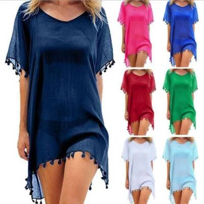 Bathing Swimsuit Tassel  up Cover  Dress Women's Bikini Chiffon Wear Beach Suit - Image 1 of 4