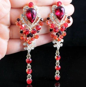 PARTY RED AUSTRIAN CRYSTAL RHINESTONE DROP CHANDELIER DANGLE EARRINGS E2095-GOLD - Bild 1 von 3