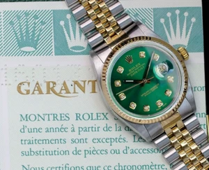 ROLEX MENS DATEJUST GREEN DIAL 16013 BOX & PAPERS-SPECIAL LISTING W/ DIAL - Picture 1 of 23