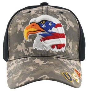 NEW! EAGLE FLAG BIG HEAD USA BALL CAP HAT ACU CAMO - Picture 1 of 4