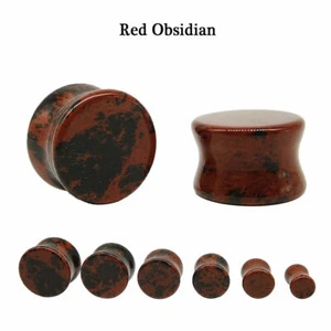 Pair Natural Red Obsidian Stone Earring Tunnel Ear plugs Saddle Gauges Body - Picture 1 of 2