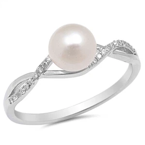 Women 7mm 925 Sterling Silver Freshwater Cultured Pearl CZ Ladies Ring Band - Picture 1 of 3