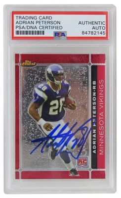 Tarjeta de novato Topps Finest #112 firmada por Adrian Peterson de los Vikings 2007 (PSA en losa) Foto 1 de 2
