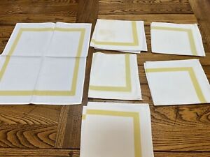 Set of SIX Vintage White Cotton Cloth Napkins With Yellow Border 15x13