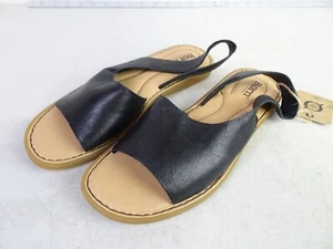 NEU geboren Intel Slingback-Ledersandalen schwarz hellbraun offene Zehenpartie flache Damenschuhe 9 - Bild 1 von 6