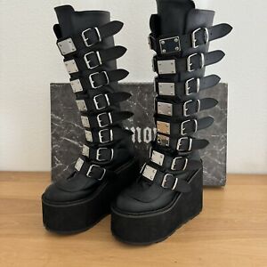 Demonia Swing 815 Black Matte Goth Knee Platform Boots Size 9