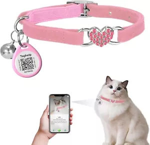 Taghelp Cat Collar with Bell Kitten Rolled Leather Collars Safety QR ID Name - Picture 1 of 7