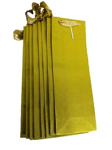 Wine Bag with Handles GOLD GLITTERS Paper Gift Bags X Lot Of 6 HOLIDAY SALE ! - Picture 1 of 9