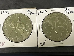 2- 1977 Queen Elizabeth II Silver Jubilee Commemorative Crown Coins DG.REG FD - Picture 1 of 2