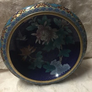 Vintage Antique ￼￼￼Large Chinese Cloisonné Champleve With Floral bowl w/bird - Picture 1 of 12