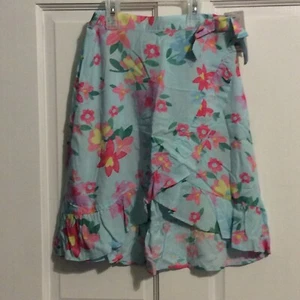 GIRLS MULTI COLOR FLORAL ON BLUE TULIP HEM PULL ON SKIRT SIZE 6/6X - Picture 1 of 4