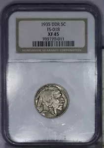 1935 Buffalo Nickel 5c NGC XF45 EF45 DDR FS-018 LB - Picture 1 of 2
