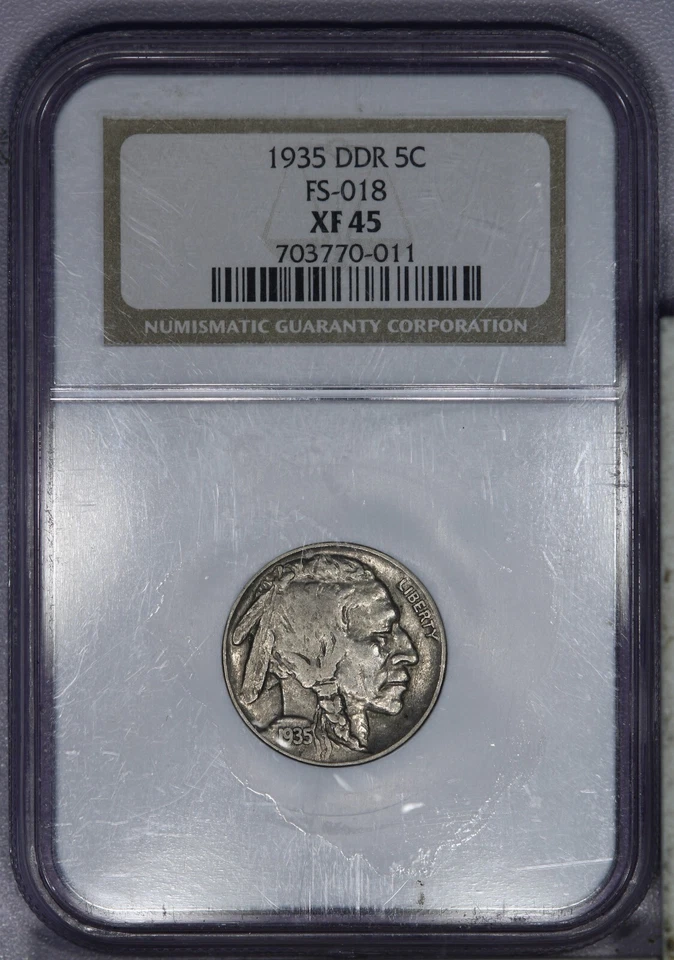 1935 Buffalo Nickel 5c NGC XF45 EF45 DDR FS-018 LB - Image 1 of 2