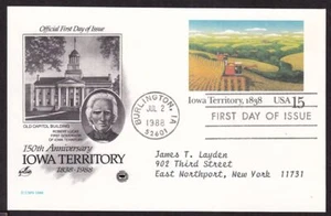 1988 IOWA Centennial postal card FDC Sc UX123 with ArtCraft cachet (AW - Picture 1 of 1
