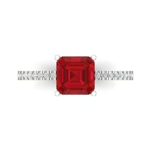 1,66 Asscher Rubin Stein Versprechen Braut Hochzeit Verlobungsring 14 Karat Weißgold - Bild 1 von 11