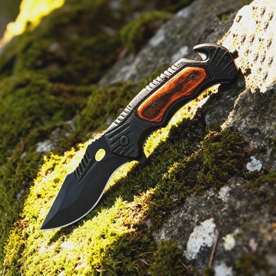 4.5 in Folding Knives EDC Pocket Knives For EDC, Camping,Tactical Wood Handle - Image 1 of 4