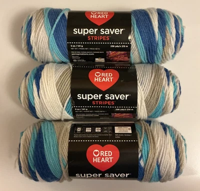 Red Heart Super Saver  Calm Stripe Yarn  lot of 3 5oz/141g/236yds ea - Image 1 of 3