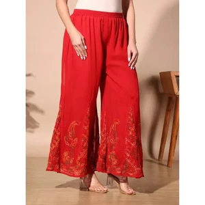 Nuovo Lucknowi Multi Filo Chikankari Sharara da Donna Rosso Chikankari Palazzo - Foto 1 di 4