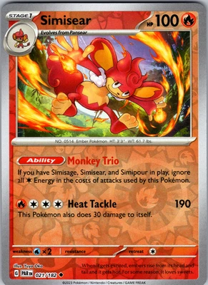 Simisear Reverse Holo 021/182 SV04: Paradox Rift Uncommon - NM - Image 1 of 2