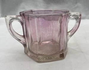 Zuccheriera aperta vintage in vetro rosa depressione due manici  - Foto 1 di 8