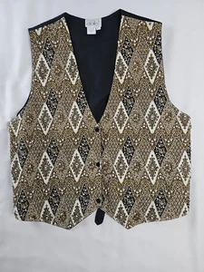 Vtg Dalin Plus Beaded Pearl Vest Diamond Pattern Gold Black Olive Size 2X - Picture 1 of 4