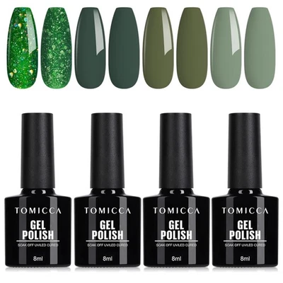 UV Nagellack Grün Set, 4 Farben Dunkelgrün Glitter Gel Nagellack Soak Off UV/... - Bild 1 von 2